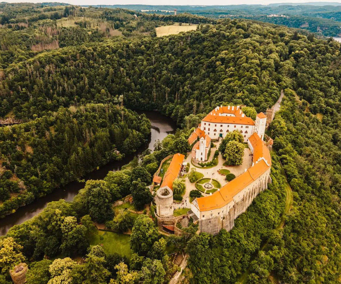 bitov medieval castle south moravia region czech republic europe aerial drone view